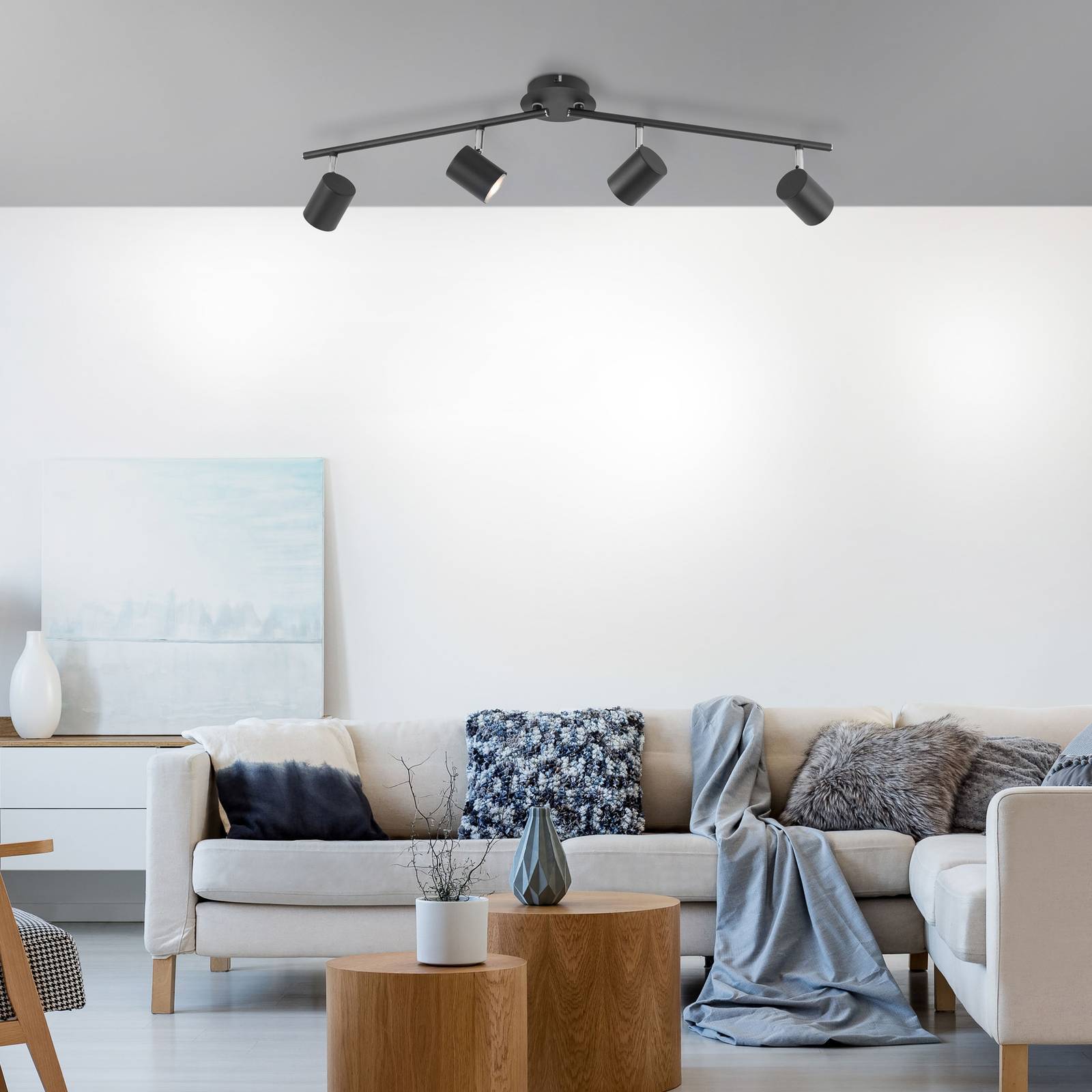 JUST LIGHT. GmbH Takstrålkastare Tarik GU10-LED 4-ljus antracit, Svart, Vardagsrum / matsal, Metall, Modern, LED-taklampa