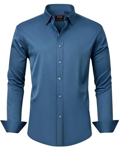 J.VER Herren Hemd Unifarben Stretch Langarm Männer Hemden Regular Fit Herrenhemden Freizeithemden Bügelleichtes Businesshemd Anzug Hemd,Graublau,L