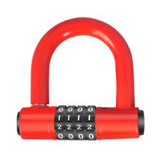 Bicycle U Lock 4-digit Combination Password Lock Anti-theft Heavy Duty Gym Locker for Bikes, Motorcycles, Scooters - Red