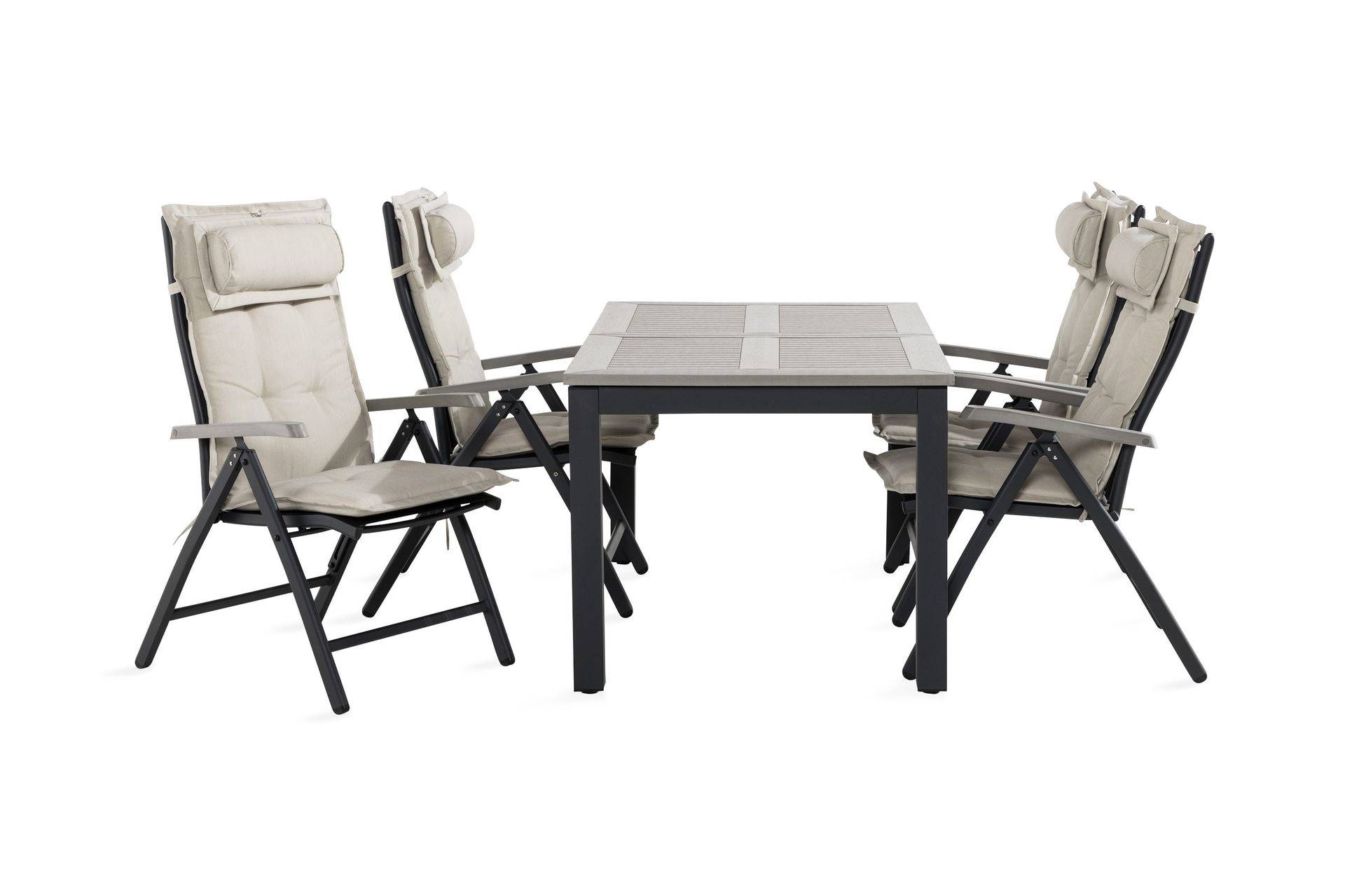 Comfort Garden Monaco Matgrupp Utomhus 90x152-210 + 4 Positionsstolar m Dyna - Svart/Grå/Offwhite Matgrupper utomhus