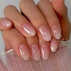 Franska naglar, 24 st. självhäftande lösnaglar, mandelformade, rosa, vita, med färggradient, ballerina, akryl, heltäckande, ovala, återanvändbara, nagelkonst för kvinnor och flickor