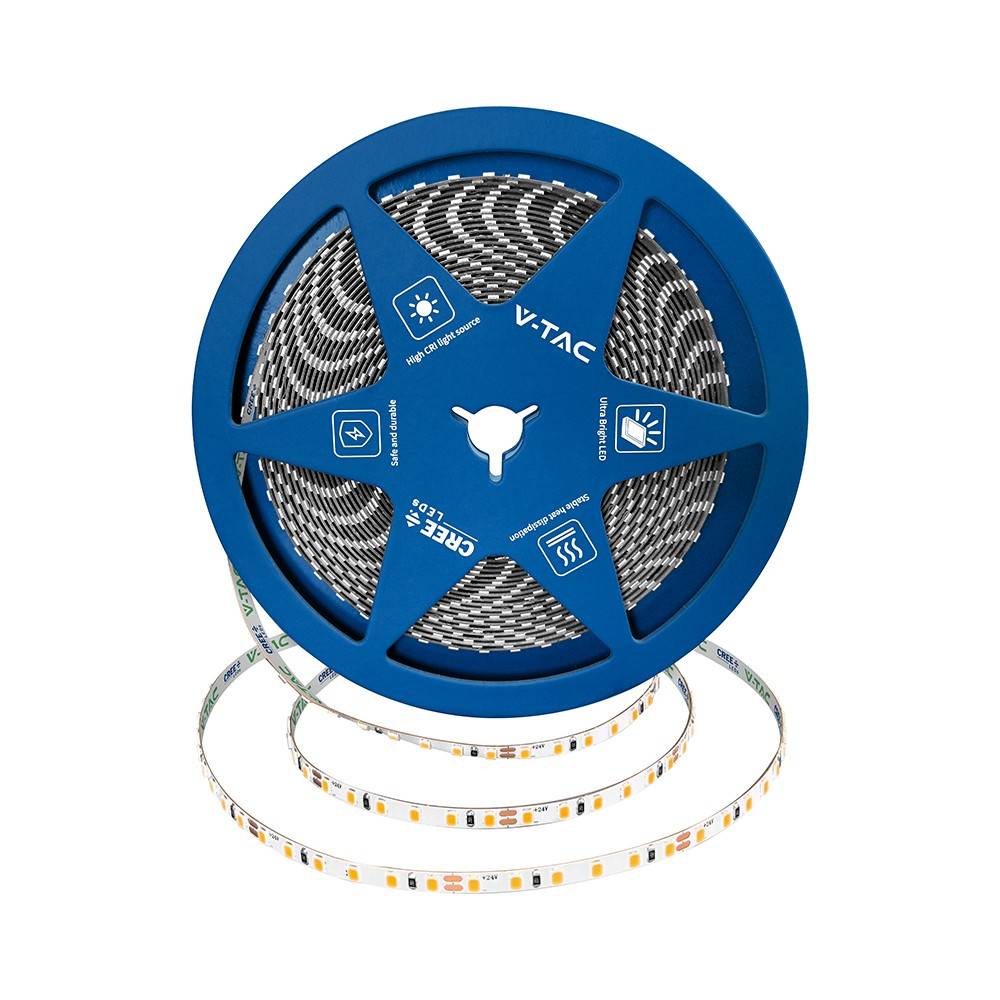 120 VT-2835 LED-ljusslinga 8W/m - Cree-chip 3000K IP20 24V 5mm dubbel PCB (10m/rulle)(pris/m) - Kulör : Varm