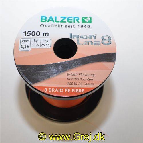 Iron Line 8 fletline - 0,16mm - Brudstyrke:11.6kg. - Farve:Orange - Vælg antal meter