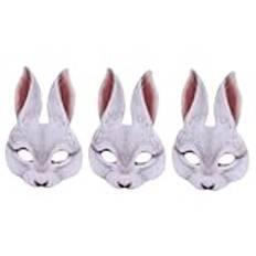 Abaodam 3 St maskeradbollsmasker Påskhare halloween fest masker halvansiktsmask för djur realistisk maskerad mask cosplay mask påskmask studentbal kanin smink 3d vit