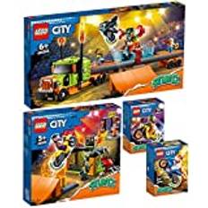 Lego City Set med 4 60293 stuntpark, 60294 stuntshowtruck 60297 power-stuntbike och 60298 raketstuntbike