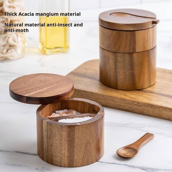 2-lagig salt- och pepparskål med sked Magnetiskt svänglock Dammtät kryddlåda Roterbar design Köksredskap för servering brown