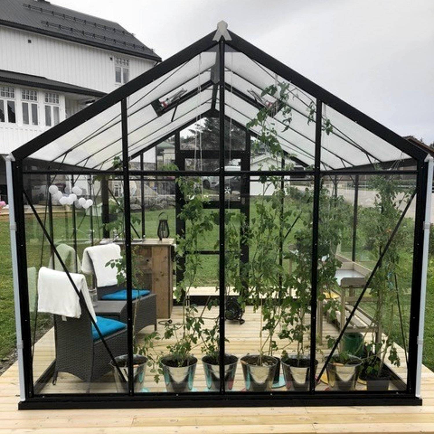 Drivhus Deluxe 8.5 M² - Ubehandlet aluminium / 10 mm. polycarbonat komplet