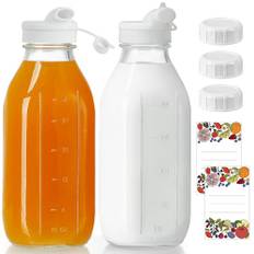 Absovetu 2-pack återanvändbara glasflaskor med lufttätt skruvlock, 1 liter mjölkkanna i glas med hällpip, förvaringsdispenser flaskor för dryck, juice, mjölk, iste, kaffe för kylskåp