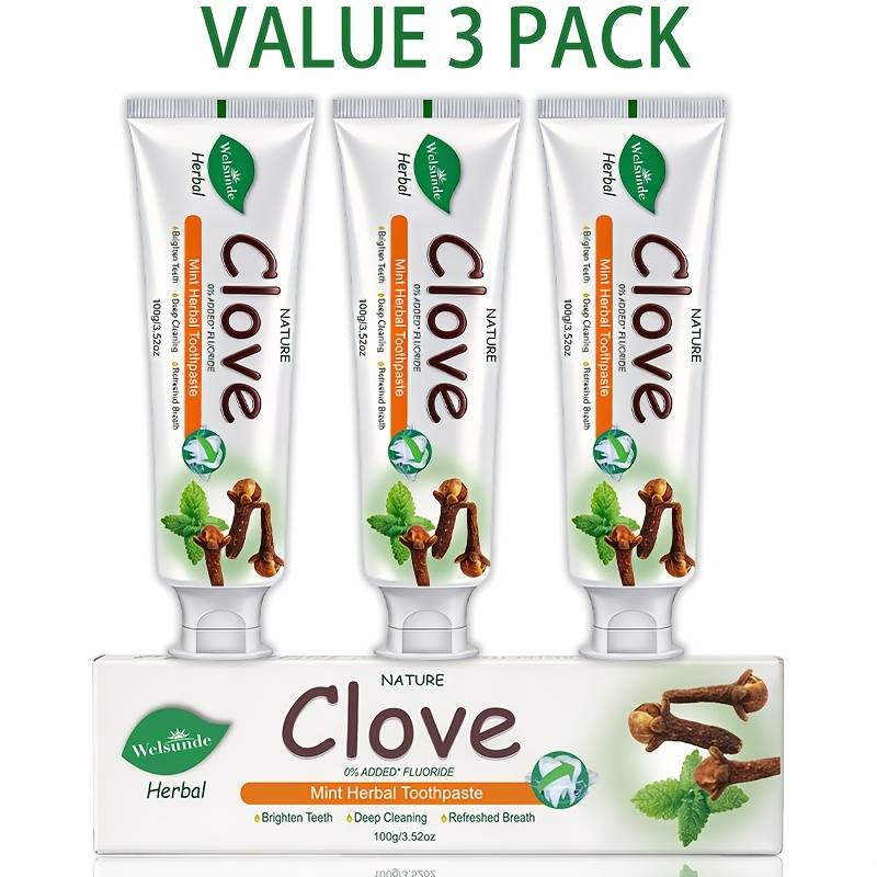 3pcs Mint Herbal Toothpaste 0% Added Fluoride, Natural Deep Cleaning & Whitens Teeth, , Herbal Extract For Gum & , Gentle Formula, Travel-size 100g/3.52oz*3 Daily Oral Care Gift For Men Women