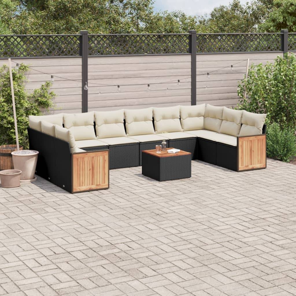 Sofasæt Til Haven 10 Dele Med Hynder Polyrattan - Sort og cremefarvet / Med bord