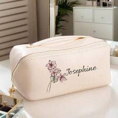 Customized Flower Element Painting Personalized Text Makeup Bag Exclusively For You, Portable PU Waterproof Large Capacity Makeup Bag, Customized Brid - Multicolor