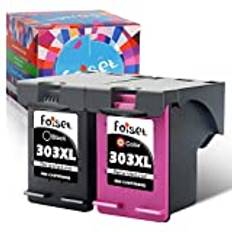 Foiset 2-pack återanvänd bläckpatron 303xl ersättning för HP 303 XL för Envy Photo 7134 6230 6220 7830 7130 622 6232 6234 6252 7120 7800 7820 782 7855 7858 7864 Tango (1 svart, 1 färg)