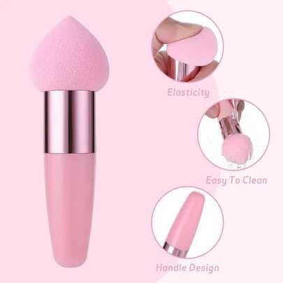 4/3/1 st rosa sminksvampset, inklusive sminksvamp med handtag, puderpuff och sminksvamp. Dessa sminkverktyg kan användas för våt och torr applicering - Multifärgad
