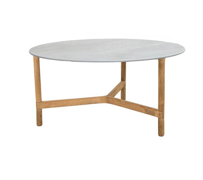 Cane-Line Twist sofabord - Rundt - Ø 90 cm. - Stel: Teak - Bordplade: Fossil grå Fossil Grey (Keramisk)
