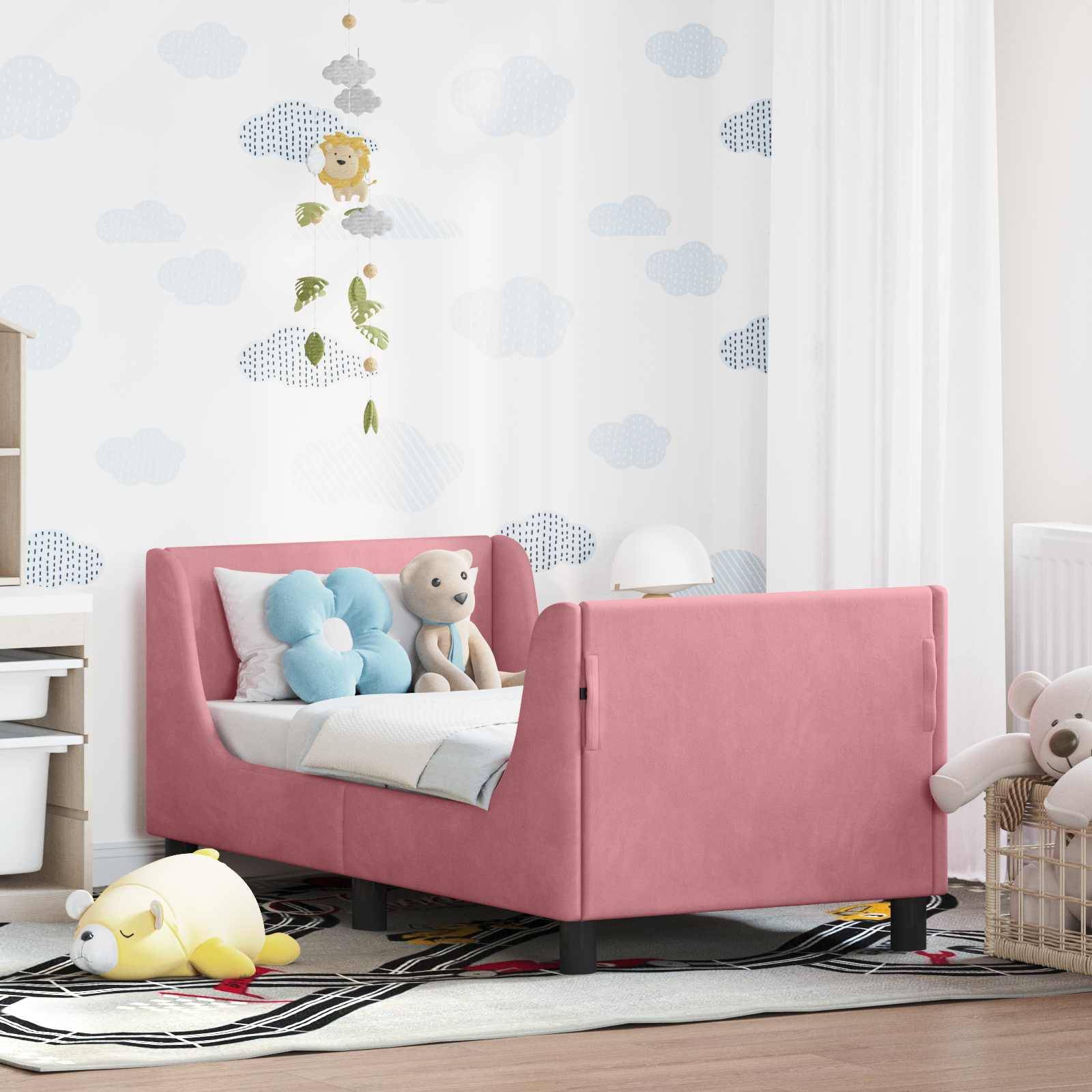 vidaXL Sängram för småbarn med huvudgavel Rosa 70 x 140 cm Sammet