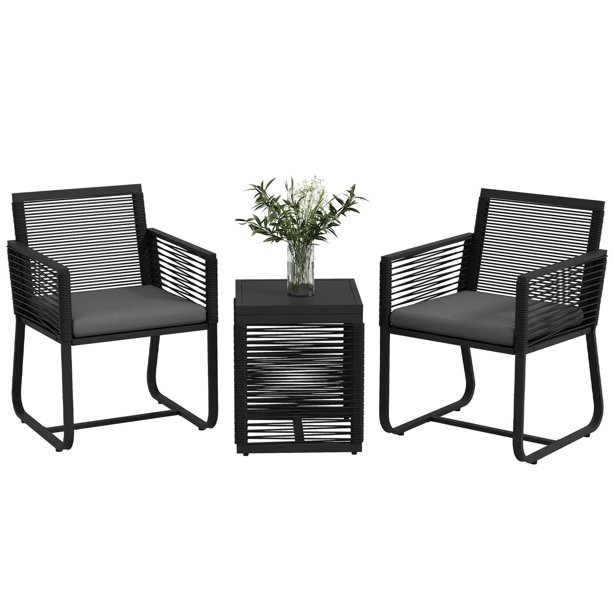 3-delat bistromöbelset Balkongset Utemöbelset, väderbeständigt, modern design, 53 cm x 57 cm x 77 cm, Svart + Grå svart