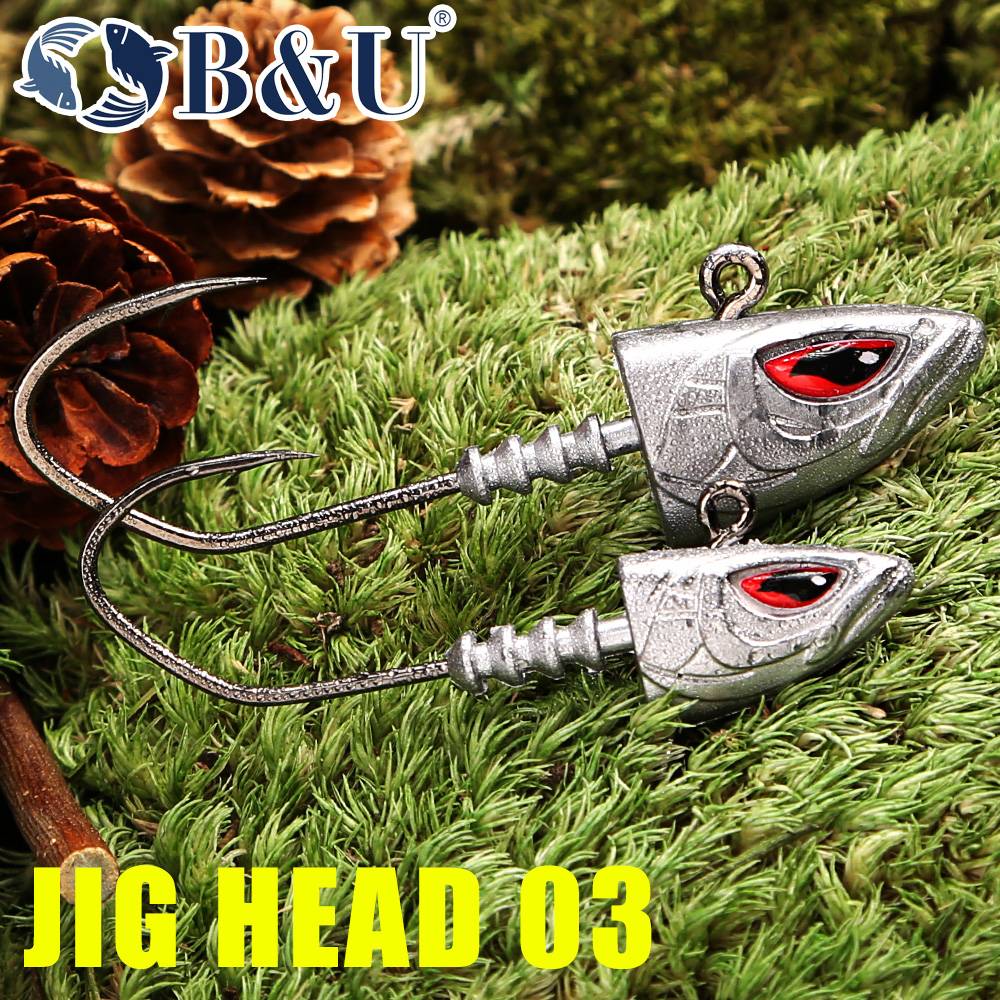 B&U Fishing Jig Head Hooks Lifelike Fish Head Barbed Jig Hooks for Soft Lures reshwater/Saltwater Bass Pike Fishing Hooks