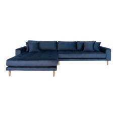 Lido Lounge Sofa - Lounge Sofa, vänstervänd i mörkblå sammet med fyra kuddar,