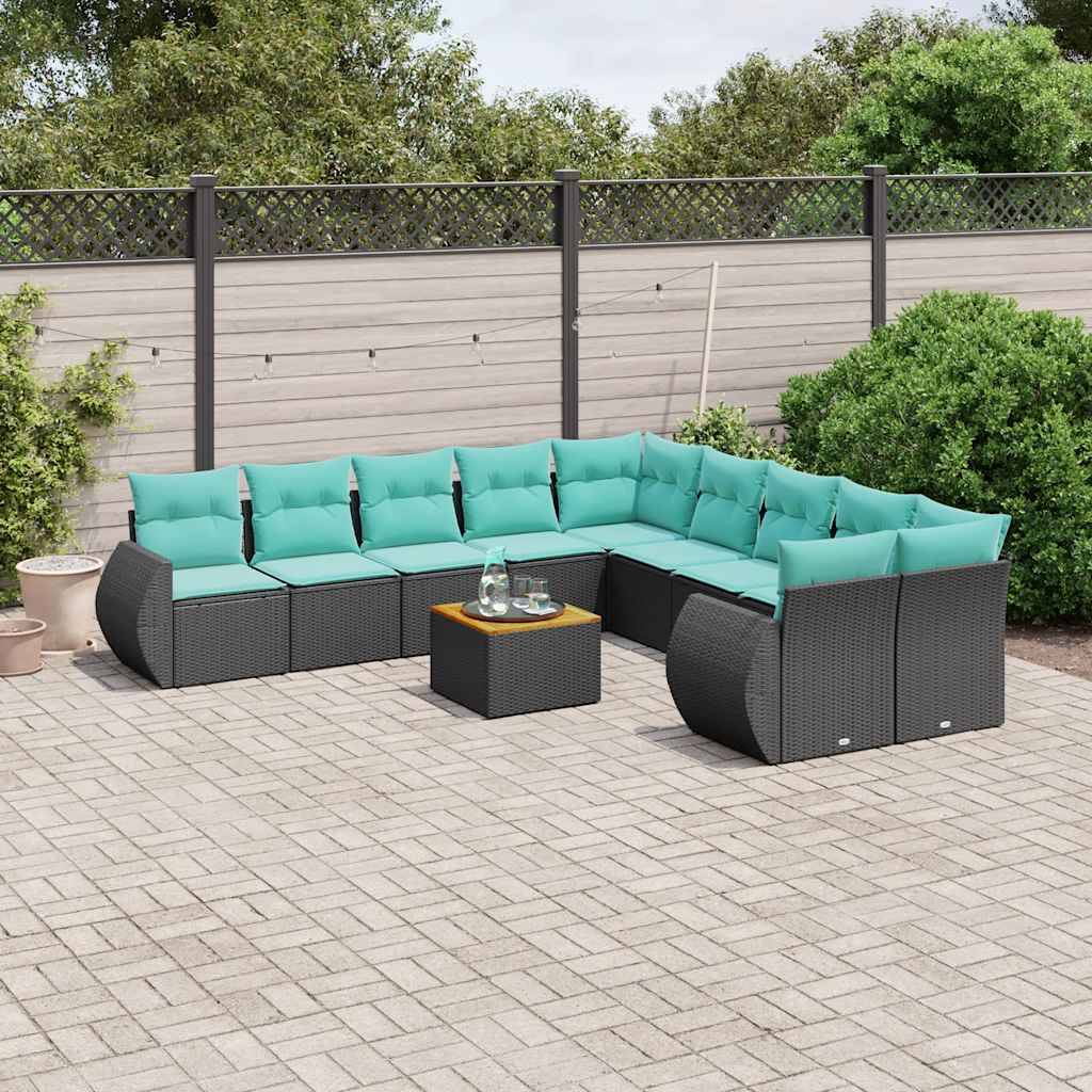 vidaXL 11-delt havesofasæt med hynder sort polyrattan