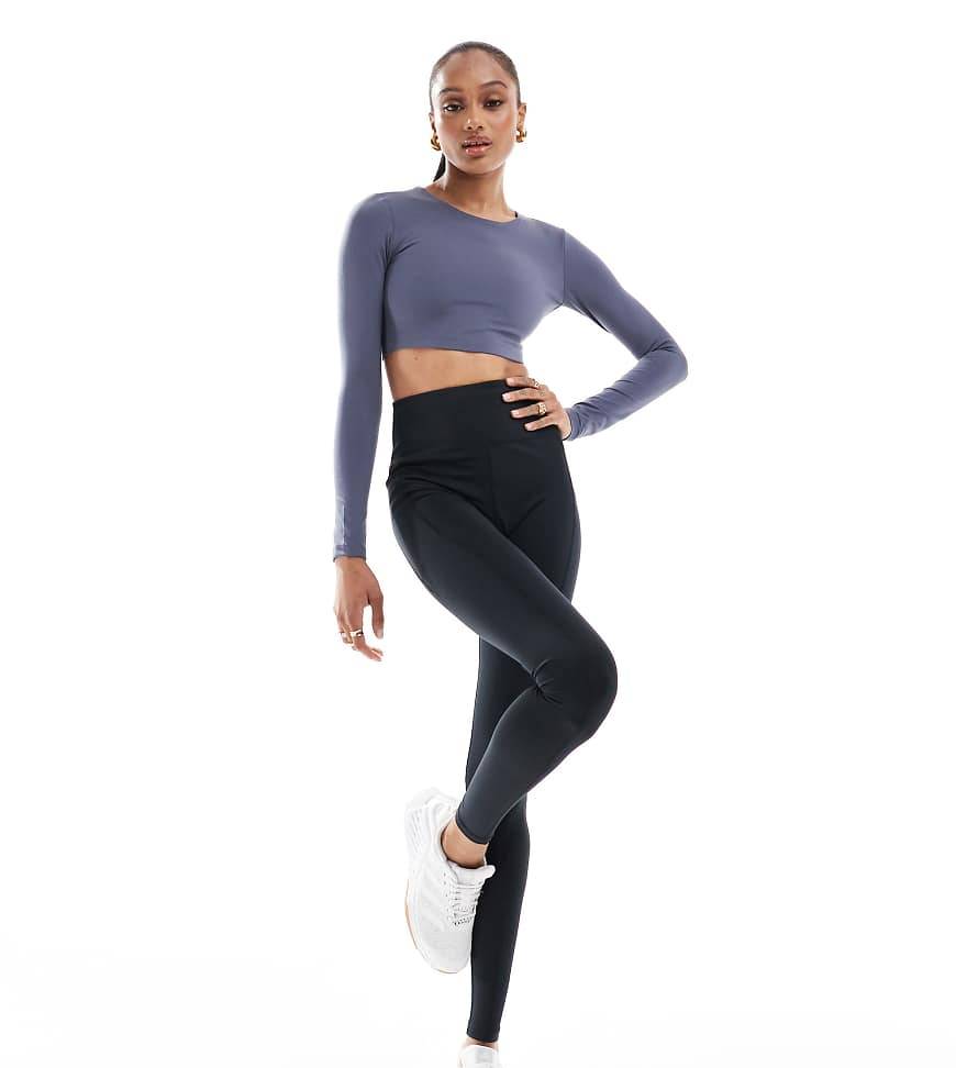 4505 Tall – Icon – Svarta löparleggings med knytband i midjan och mobilficka-Svart/a
