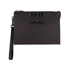 Valentino Garavani, Tasker , Herre, Sort, ONE SIZE, Uld, Stilfuld Læder Clutch Taske