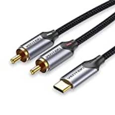 VENTION USB typ C till 2 RCA ljudkabel 3 m/10 fot, USB C till RCA-kabel 2RCA-uttag USB-C ljudkabel RCA-splitter för Xiaomi LG hemmabioförstärkare DVD TV bil stereohögtalare etc.