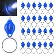 MODOAO Mini LED-nyckelring ficklampa, 24-pack bärbar ultraljust batteridriven blå ljusficklampa med nyckelring, för utomhus camping vandring och nödbelysning