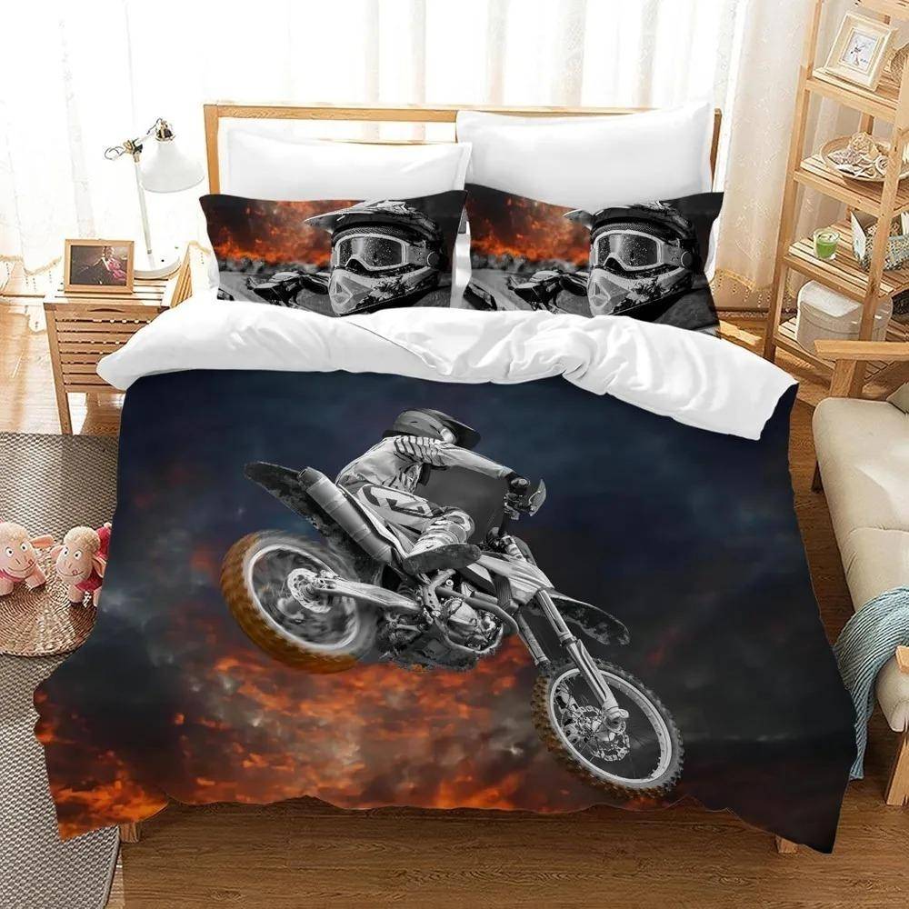 Motocross Påslakan Sängklädesset PojkeFlicka Sovrumsdekoration Barn-Gåva Enkelt Dubbelt Stor Storlek Blixtlås Påslakan 240x220cm