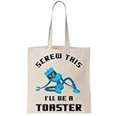 Screw This I'll Be A Toster Cute And Funny Blue Robot Canvas Tote Bag Natural, Beige färg