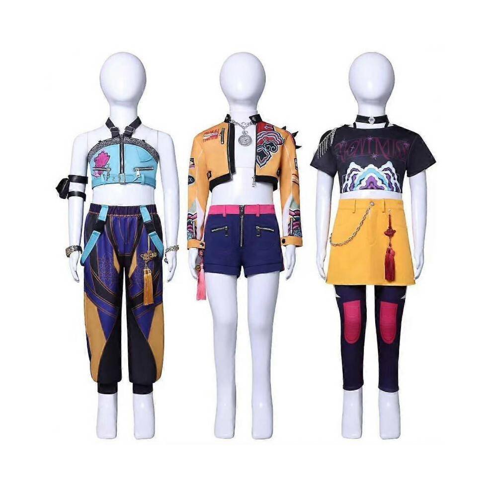 (150 Kids, Zoey Without Wig) KPop Demon Hunters Cosplay Costume Set Rumi Mira Zoey Party Fancy Dress for Womens _e A