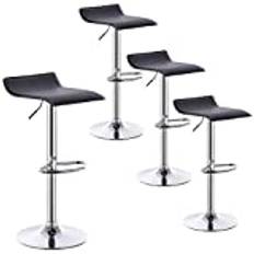WOLTU Barstolar Set om 4, höjdjusterbar barstol, 360° roterande bistropall med fotstöd, gjord av konstläder och metall, för bar, kök, disk, café, svart + silver