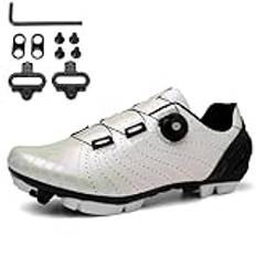 SDEQA MTB Cykelskor Mens Mountain Bike Shoes Compatible med SPD 2 BOLTS PEDALS MED CLEATS, BEACHABLE utomhuscykelcykelskor,White,45 EU