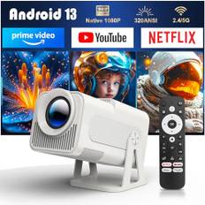 [Netflix officiell] Smart projektor HY320 NTV Android 13 med olika officiella TV-appar, röstassistent 1080P ursprung/optisk upplösning 320ANSI 5G WiFi biltrapetskorrigeringsprojektor för