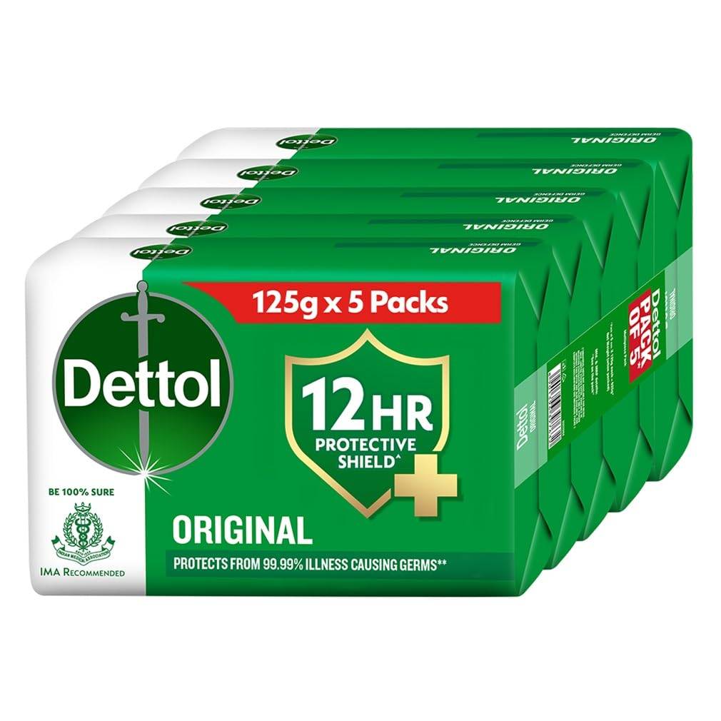Dettol Original Skydd mot Bakterier Tvål (625g) | 99,99% Bakterier, 125g, Förpackning med 5