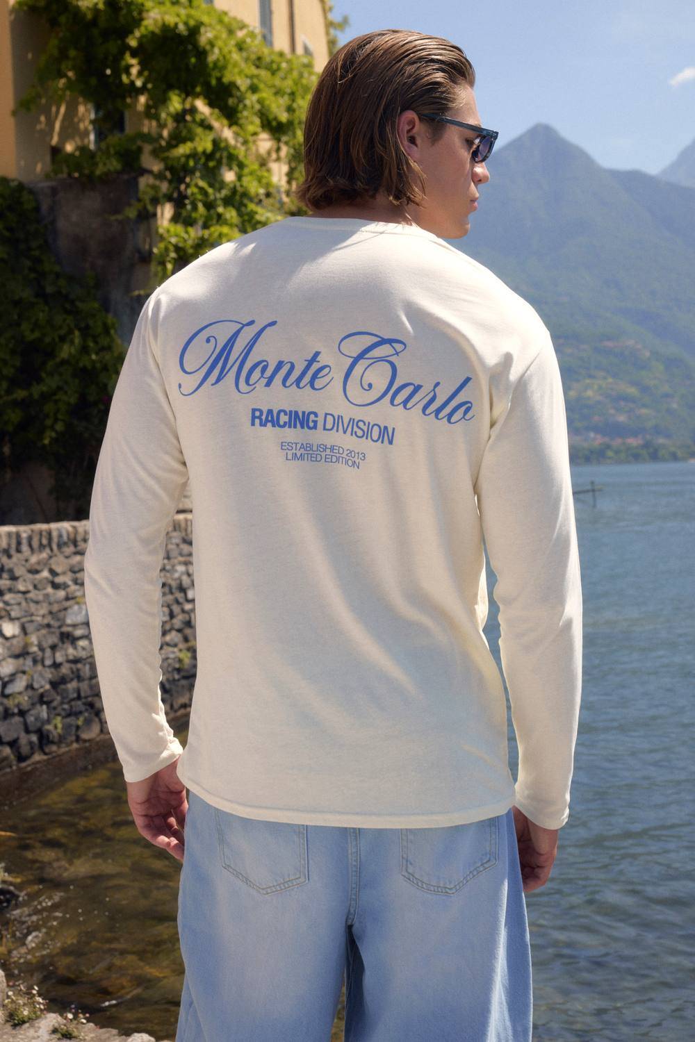 Ecru Regular Monte Carlo Print Long Sleeve T-Shirt | Size Large