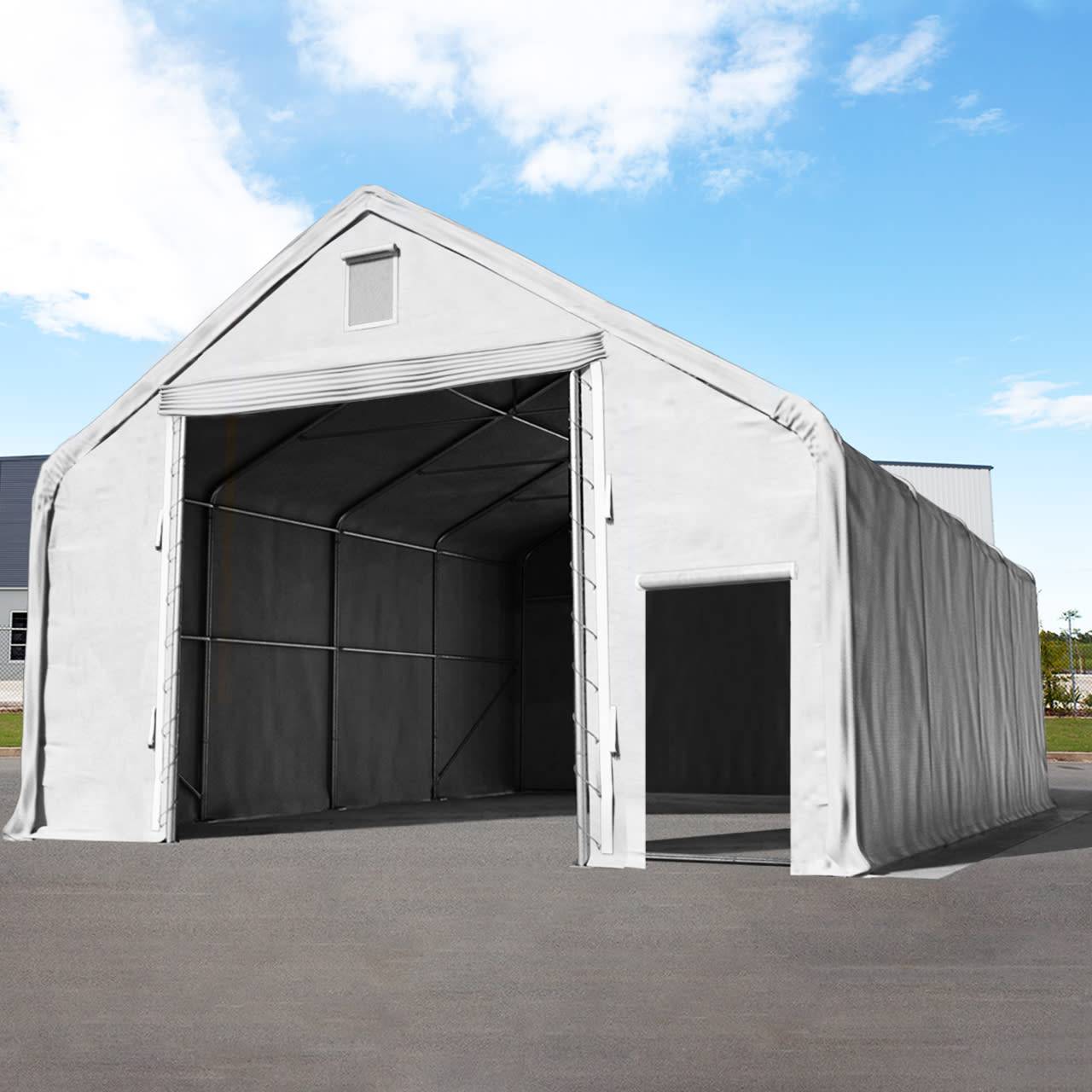 8x16m, Telthal, PRIMEtex-PVC-teltdug, grå, med statikpakke (blød undergrund) - (48682)