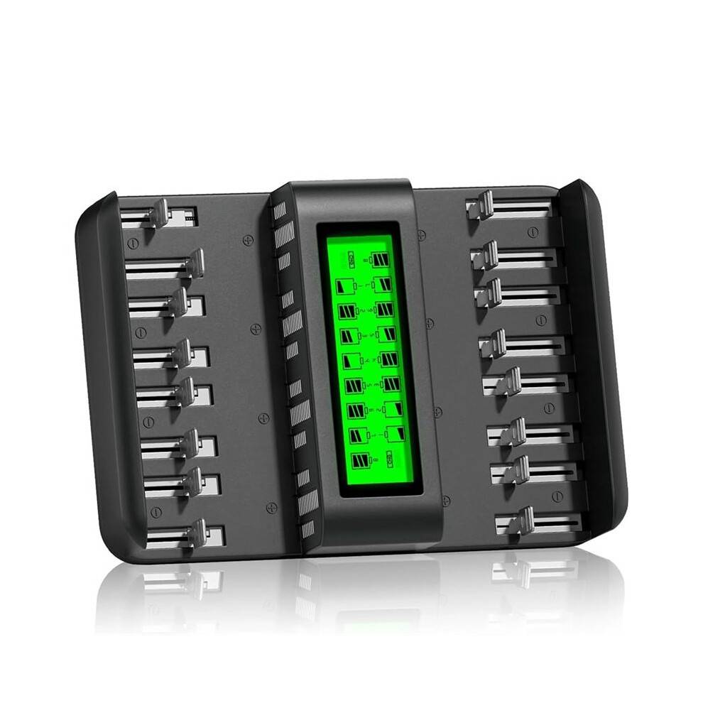 New 16-Bay LCD Universal Battery Charger, Compatible with 1.2V AA, AAA, CD, and Ni-CD Rechargeable Batteries