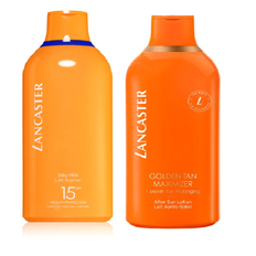 Lancaster - SUN BEAUTY Silky Milk SPF15 - 400 ml + Lancaster - After Sun GoldenTan Maximizer 400 ml - Solcreme - Fri fragt og klar til levering - Prismatch