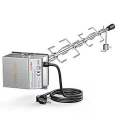 Onlyfire Universal Grillspieß Set, 120 cm inkl. 4X Fleischnadeln und Edelstahl Motor, 220V - 240V, Drehspieß, Rotisserie, Drehspiess