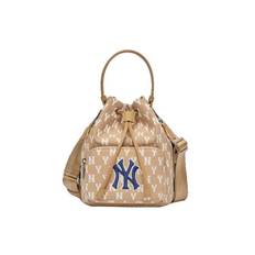 New MLB Monogram Collection Polyester Bucket Bags One Shoulder Handbag Crossbody Bag Regular Unisex Khaki 3ABMS012N-50BGD 22.1*11.9*18.0CM