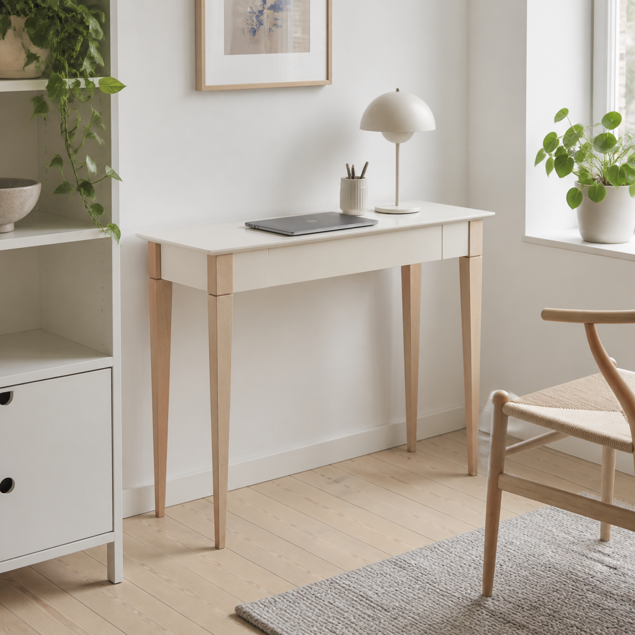 Skrivebord MIMO 105 cm, kridhvid/natur