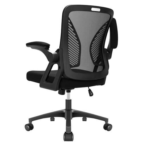Milacyee Ergonomischer Bürostuhl mit Lordosenstütze - Schreibtischstuhl höhenverstellbar mit 120° Neigung und Netzbespannung - Drehstuhl für Homeoffice with klappbaren Armlehnen und 7cm Polsterung