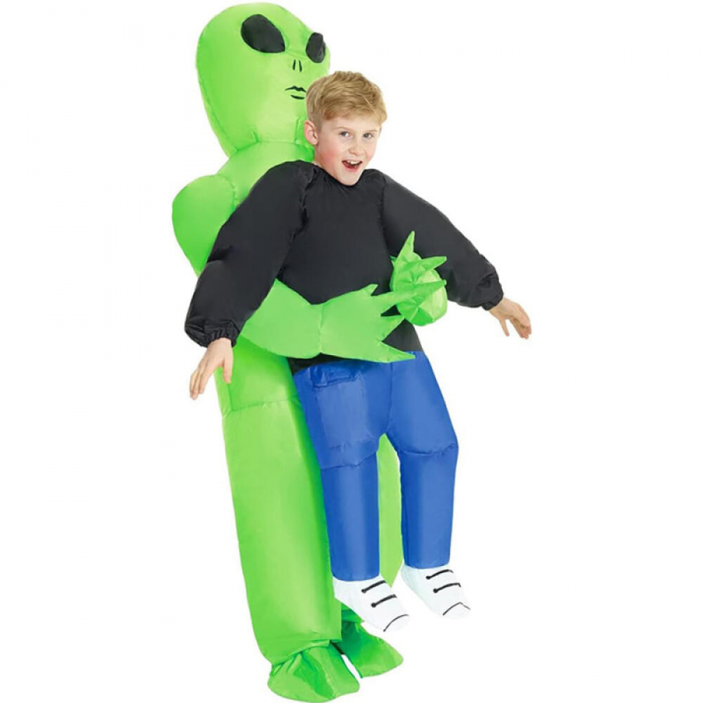 Grønt Alien-bærende menneskekostume, oppusteligt Alien-kostume til børn og voksne, sjovt oppustelig outfit, cosplay-dragt til Hallowe