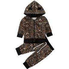 Barn bebis kläder leopard dragkedja toppar+byxor leggings outfit träningsoveraller 2 st - 8t