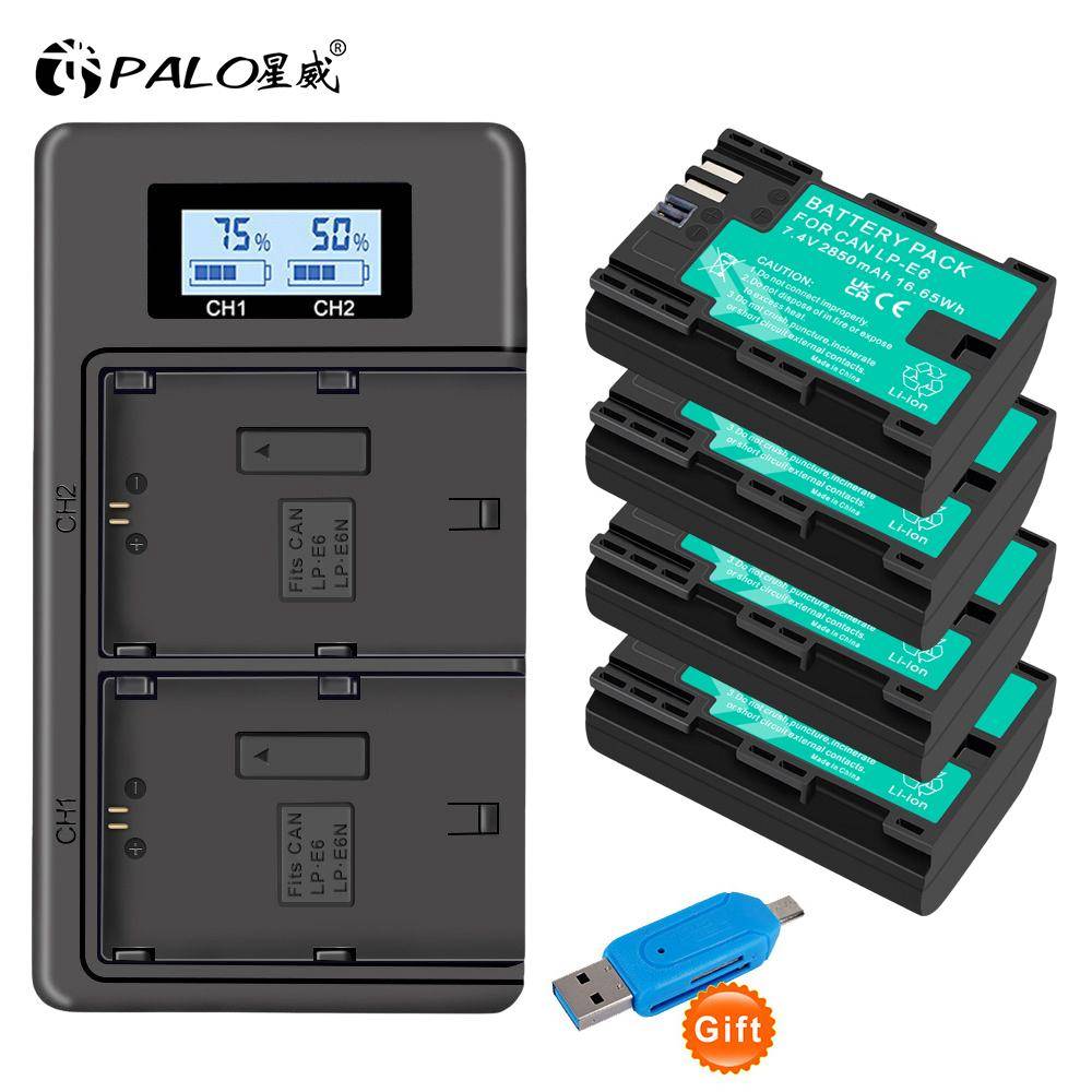 LP E6 LPE6 LP-E6 E6N Batteri 2000mAh + LCD Dubbelladdare För Canon EOS 5DS R 5D Mark II 5D Mark III 6D 7D 80D 90D EOS 5DS R Kamera