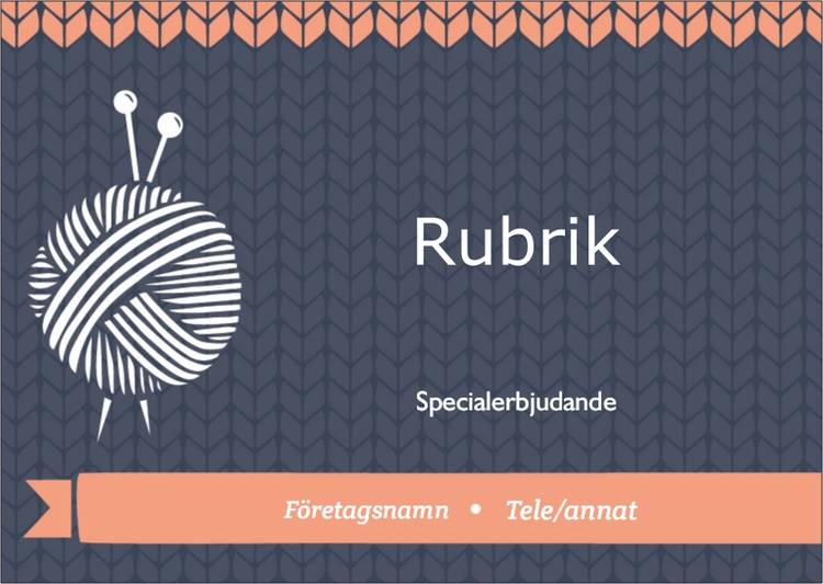 A6-flyers - Mörkblåa - Stickning - Konst & Underhållning
