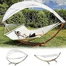Randaco Hängmattor med ram, utomhus, trä, hängmatta med tak, hängmatteställ 200 × 150 cm, hängstol, 2 personer, lastkapacitet 200 kg för trädgård, camping, strand, balkong