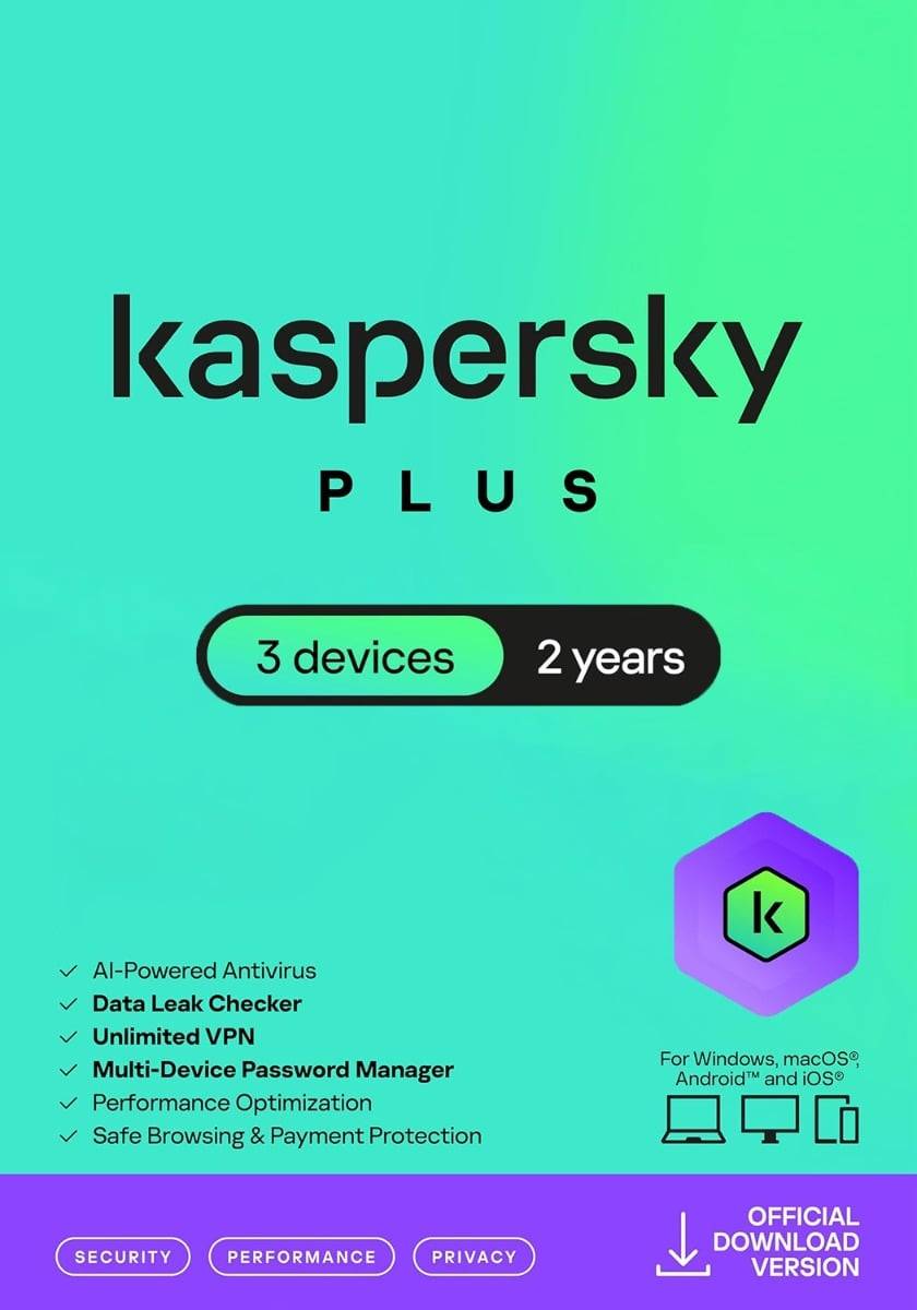 Kaspersky Plus Internet Security 2026 - 3 Enhets - 2 Års för PC / Mac / iOS / Android - Nedladdningskod