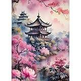 GDYEEH Palace Diamond Art Painting Kits, 5D DIY kinesisk stil helrund borr gnistor diamantmålning bild, blommor diamantmålning konst hantverk kit för vuxna nybörjare heminredning 30 x 40 cm