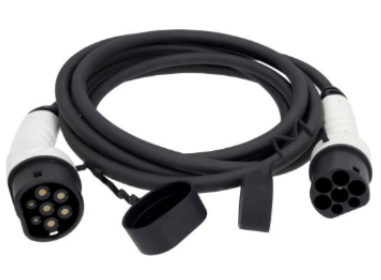 Ladekabel til elbil - Type-2 32A 3-faset 22kW - Længde 7 meter